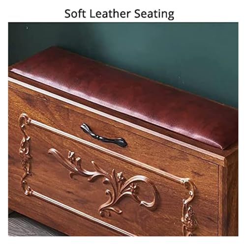 Solid Wood Shoe Storage Bench with Cushion (Brown, 90x24x42cm) P712021