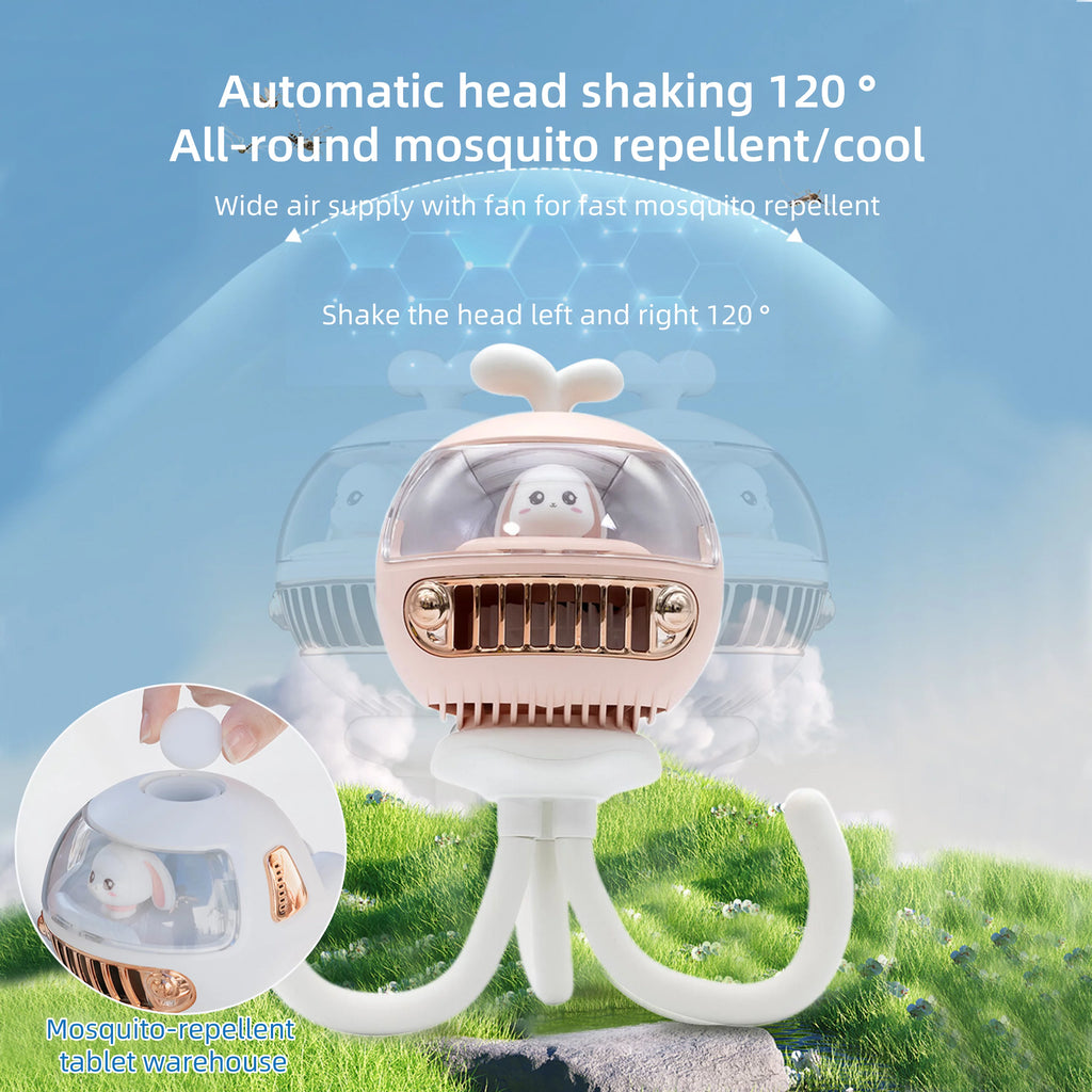Rotatable Handheld Stroller Fan, 3600mAh Rechargable, 4 Speeds, White J8352