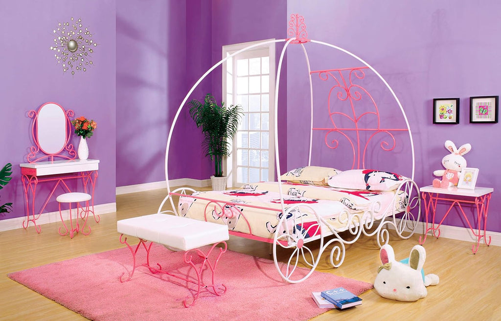 Twin Pink & White Carriage Bed L95147