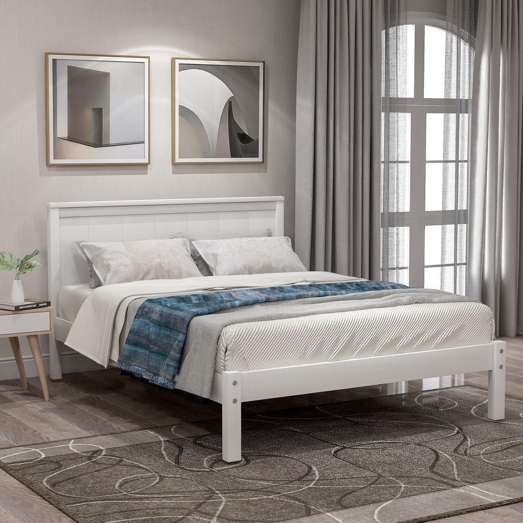White Twin Wood Platform Bed Frame with Headboard R6870