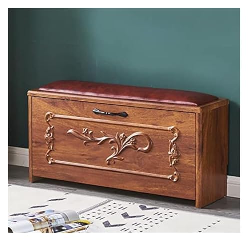Solid Wood Shoe Storage Bench with Cushion (Brown, 90x24x42cm) P712021