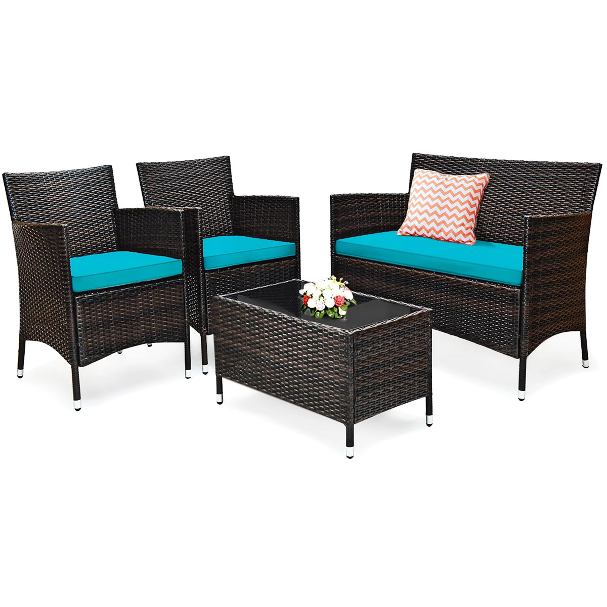 4PCS PE Rattan Wicker Patio Sofa Furniture Set With Cushion Q21757