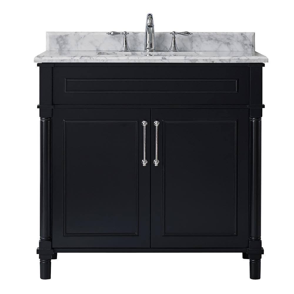 Black Vanity with Carrara Marble Top with White Sink T1249