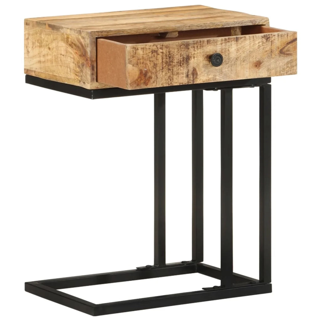 U-Shaped Side Table with Storage Drawer Mango Wood Steel Frame A7135