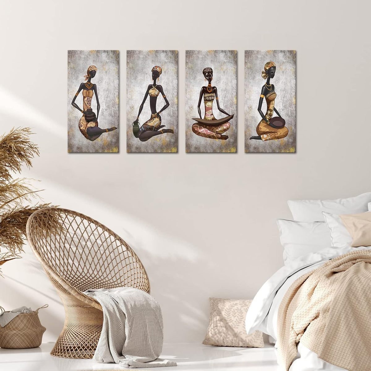 4 Pieces African Woman Canvas Painting Wall Art V618665