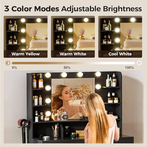 White Vanity Desk with Lighted Mirror and Power Outlet Z5685