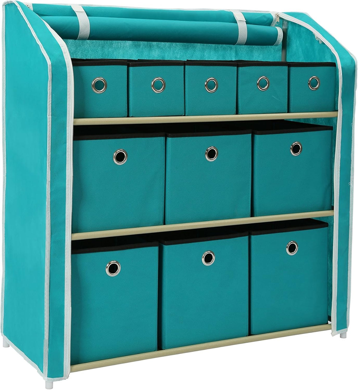 Turquoise 11 Drawers Storage Chest with Metal Frame W991049