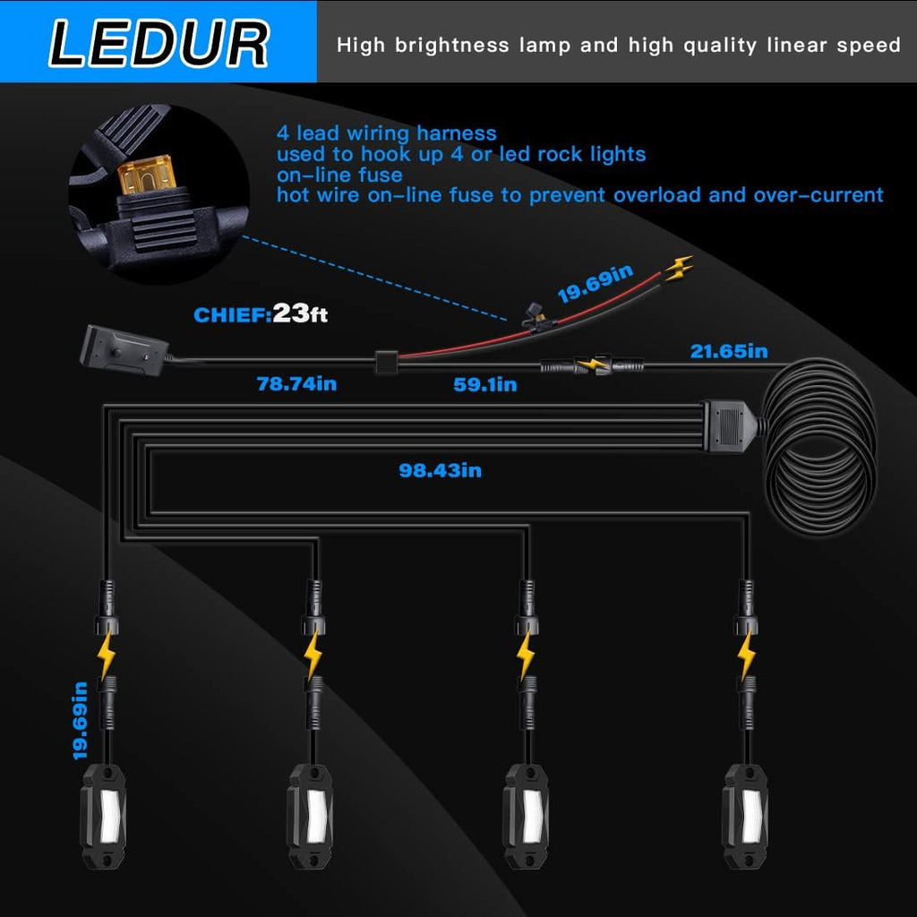 4Pods LED Rock Lights White with Switch Wire Harness W578