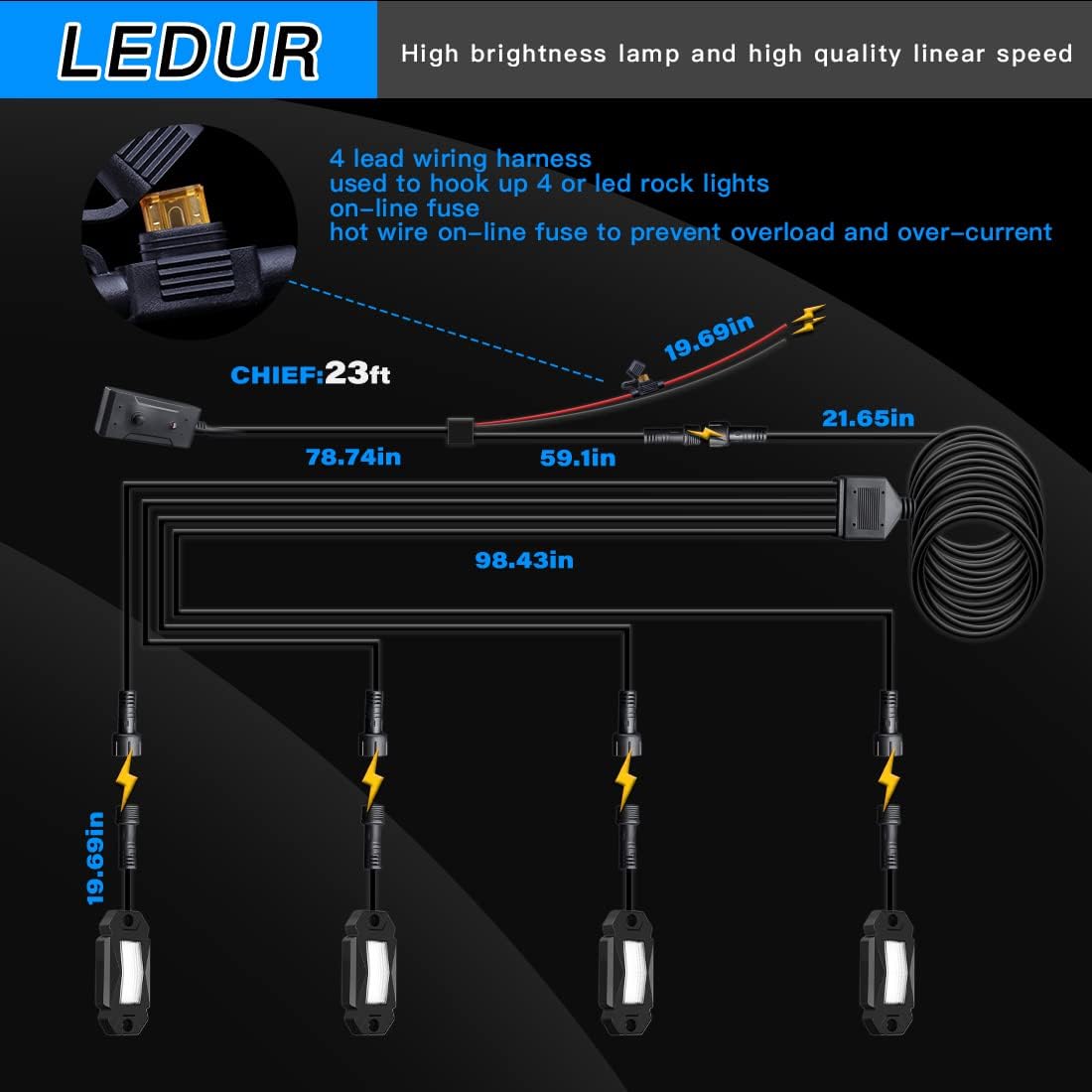 4Pods LED Rock Lights White with Switch Wire Harness W578
