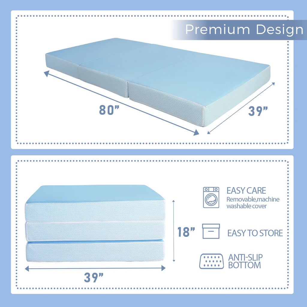 6 inch Twin Blue Folding Mattress with Washable Cover C134320