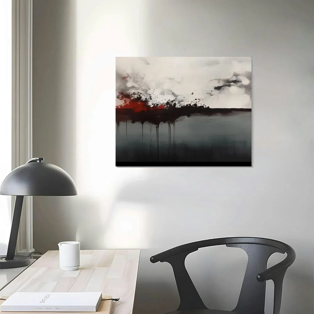 Framed Canvas Print Wall Art Black Gray Abstract Illustrations 20x16 Z1755