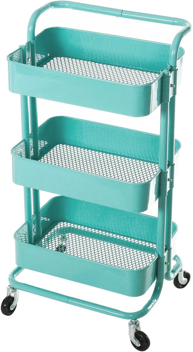3-Tier Metal Rolling Utility Cart with Handles J257456