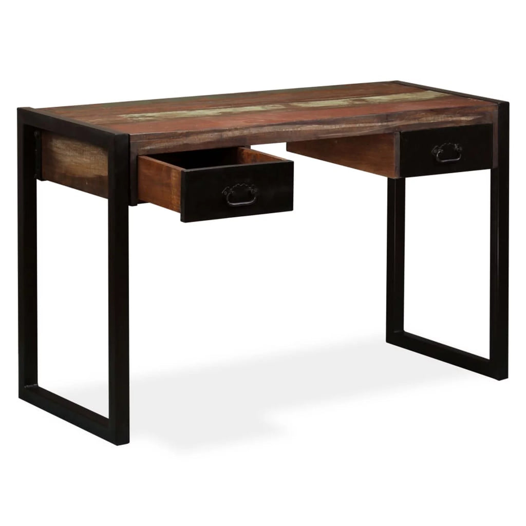 Writing Desk with 2 Storage Drawers Reclaimed Wood Steel Legs J122
