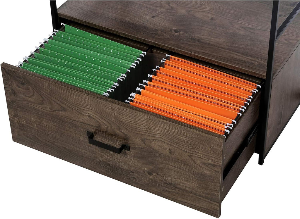 Wood Lateral File Cabinet with 1 Drawer, Printer Stand with Storage Shelves H53641