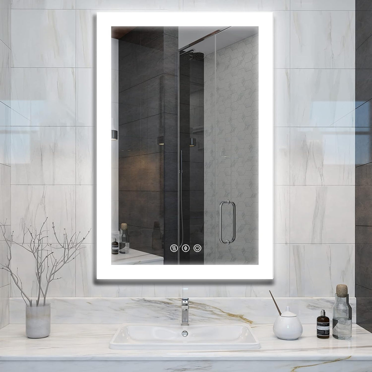 24X36 Inch LED Vanity Mirror Wall Mounted Lighted Bathroom Mirror Dimmable Touch Button O80592