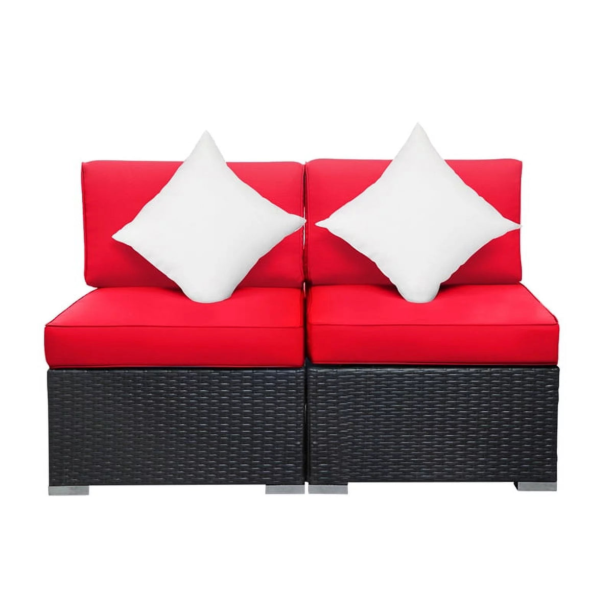 2 Pcs PE Rattan Wicker Patio Sofa Set W39579