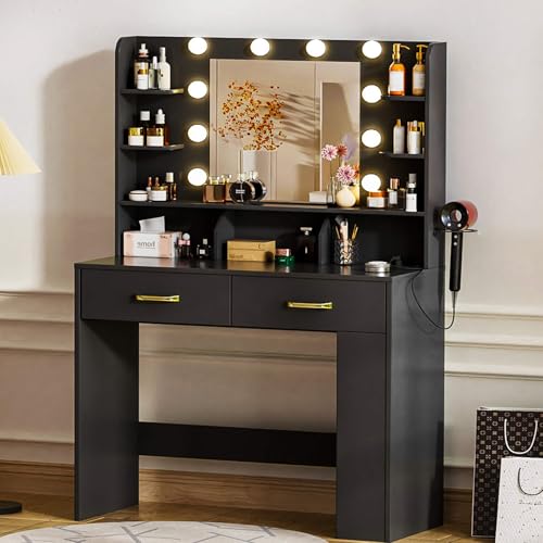 White Vanity Desk with Lighted Mirror and Power Outlet Z5685