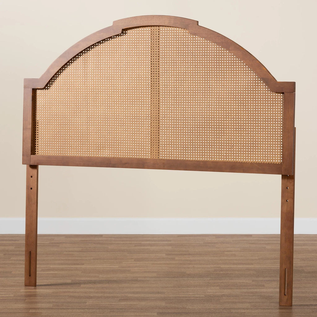 Ash Walnut Finished Wood Queen Size Headboard with Rattan H856