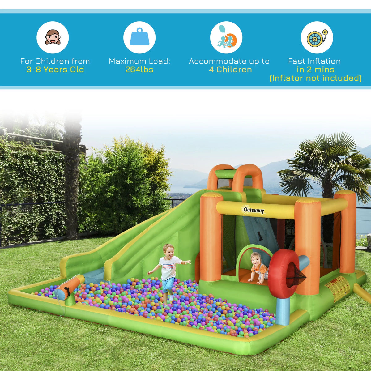 7-in-1 Inflatable Water Slide Bounce House with Carry Bag O4803