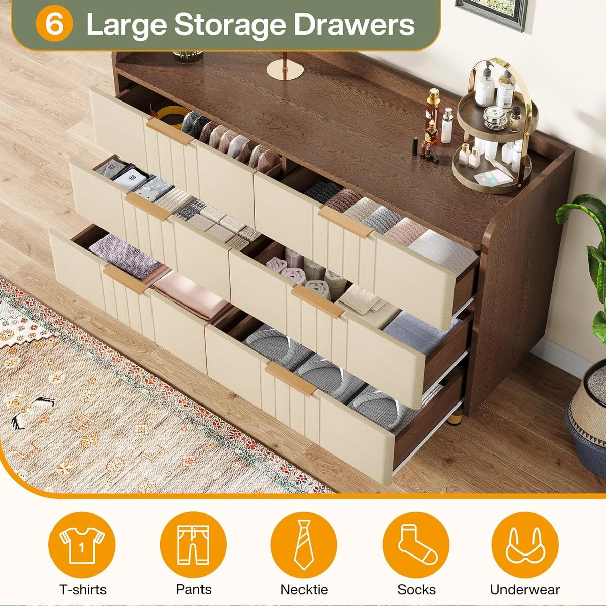 6 Drawer Wood Dresser D552