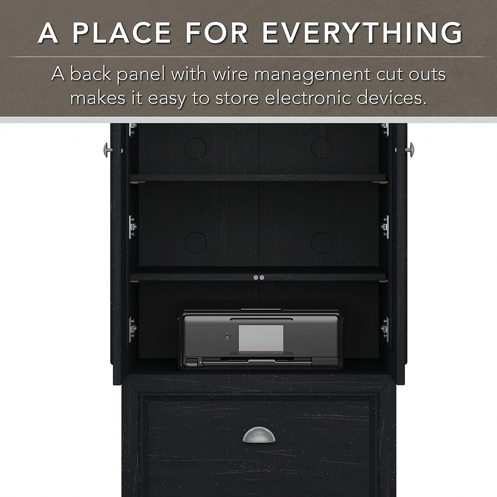 Black L Shaped Desk with Hutch and Storage D29221