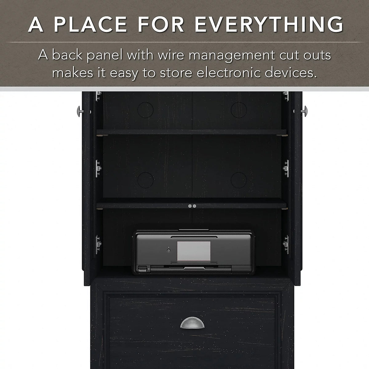 Black L Shaped Desk with Hutch and Storage D29221