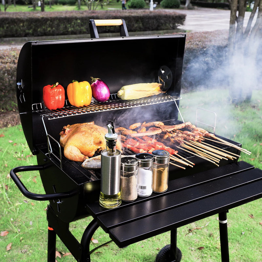 Portable Barrel Charcoal BBQ Grill with Front Shelf W55132