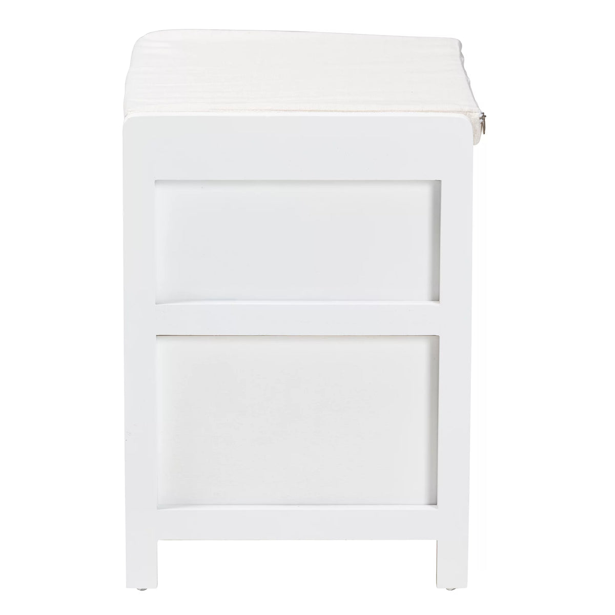 Light Beige Fabric White Wood 3-Drawer Storage Bench with Natural Rattan B357