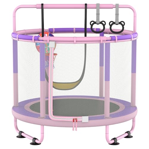 60" 5ft 6-in-1 Trampoline with Swing, Basketball Hoop, Dart Board, Gymnastics Bar K9241