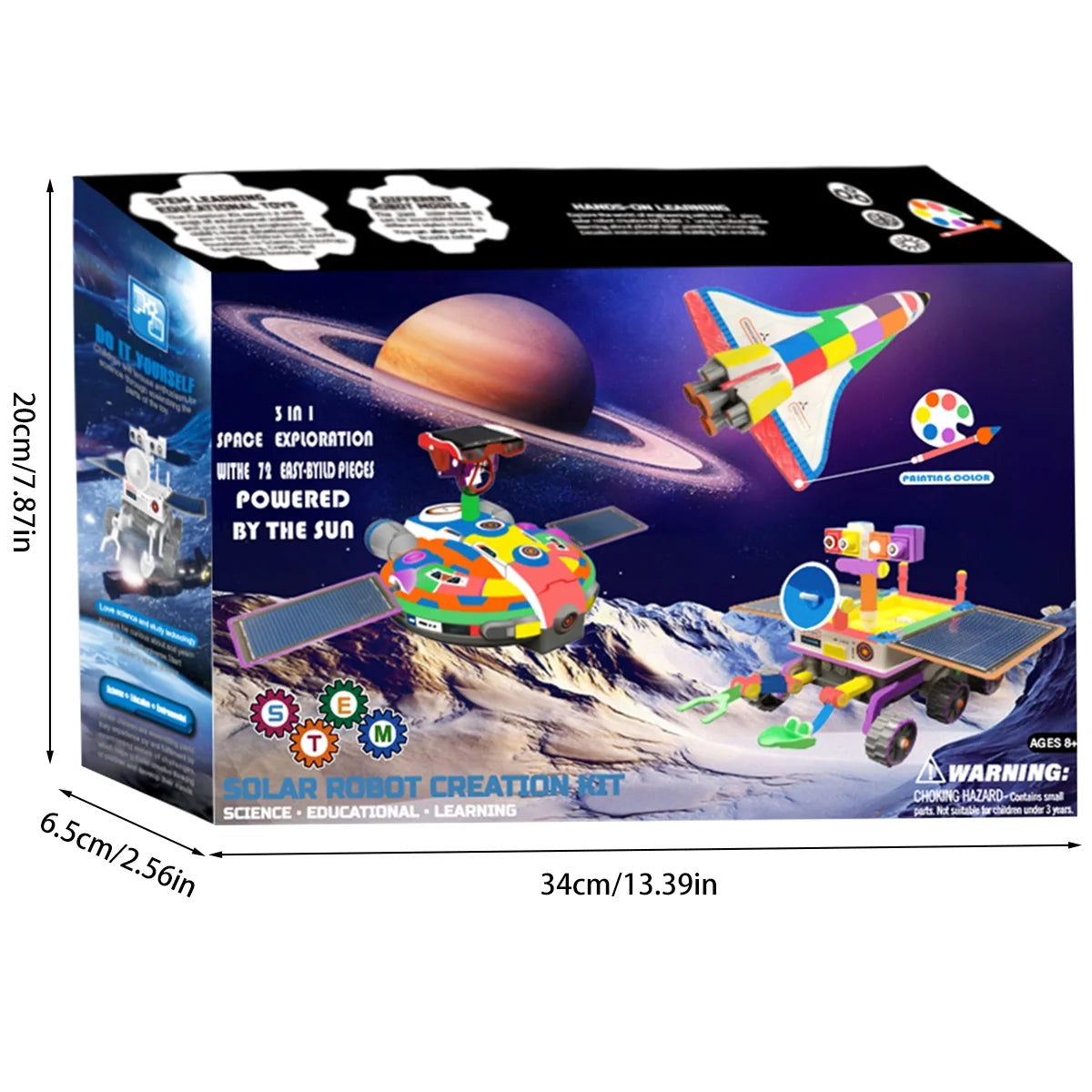 3 In 1 Solar Robot Kit with Paints and Paintbrush DIY Science Experiments Toys P24135