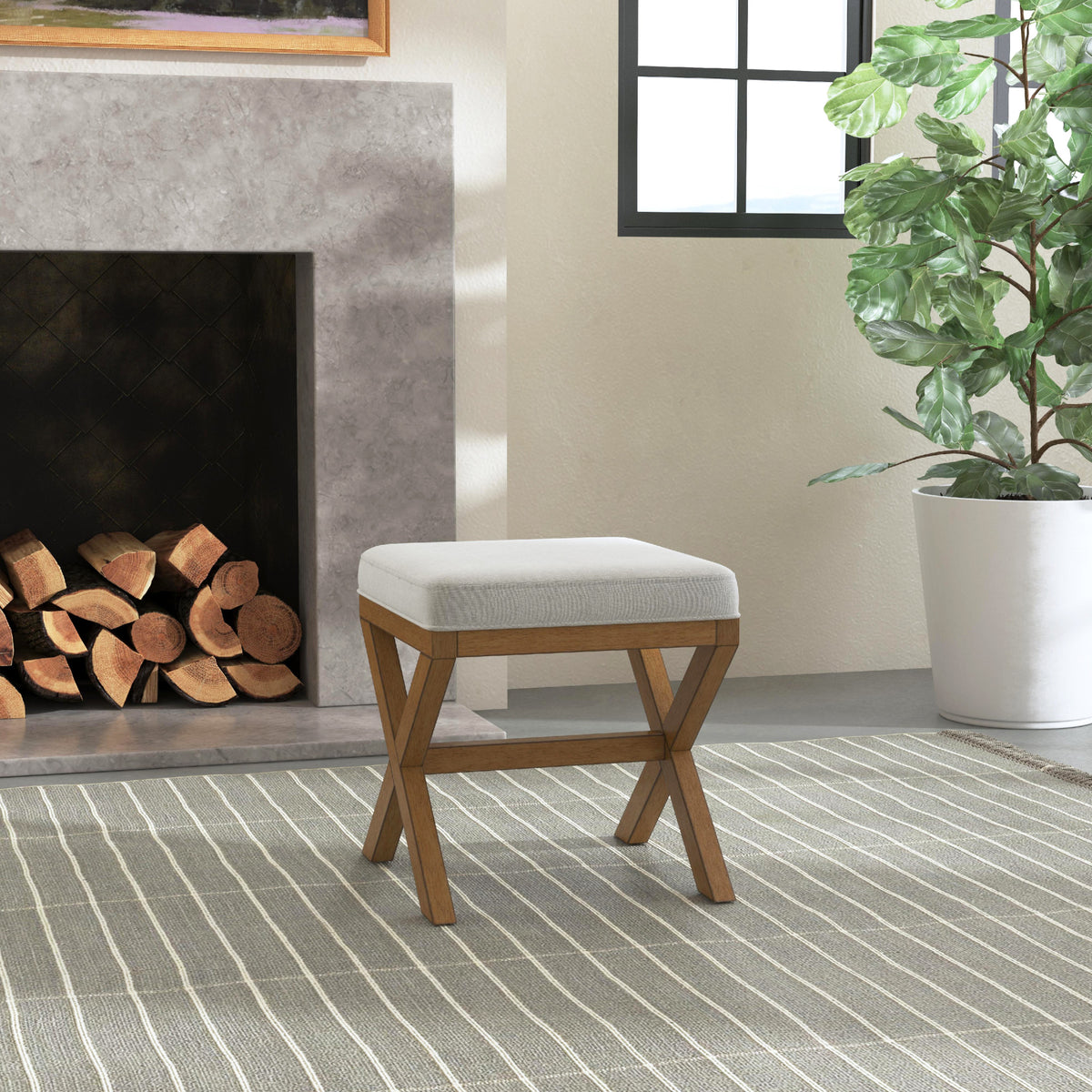 Dark Driftwood Wood Vanity Stool W4888
