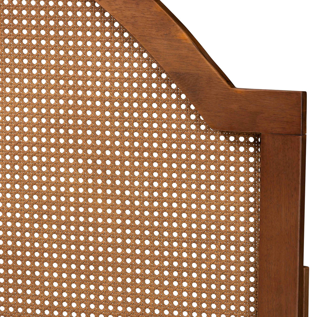 Ash Walnut Finished Wood Queen Size Headboard with Rattan H856
