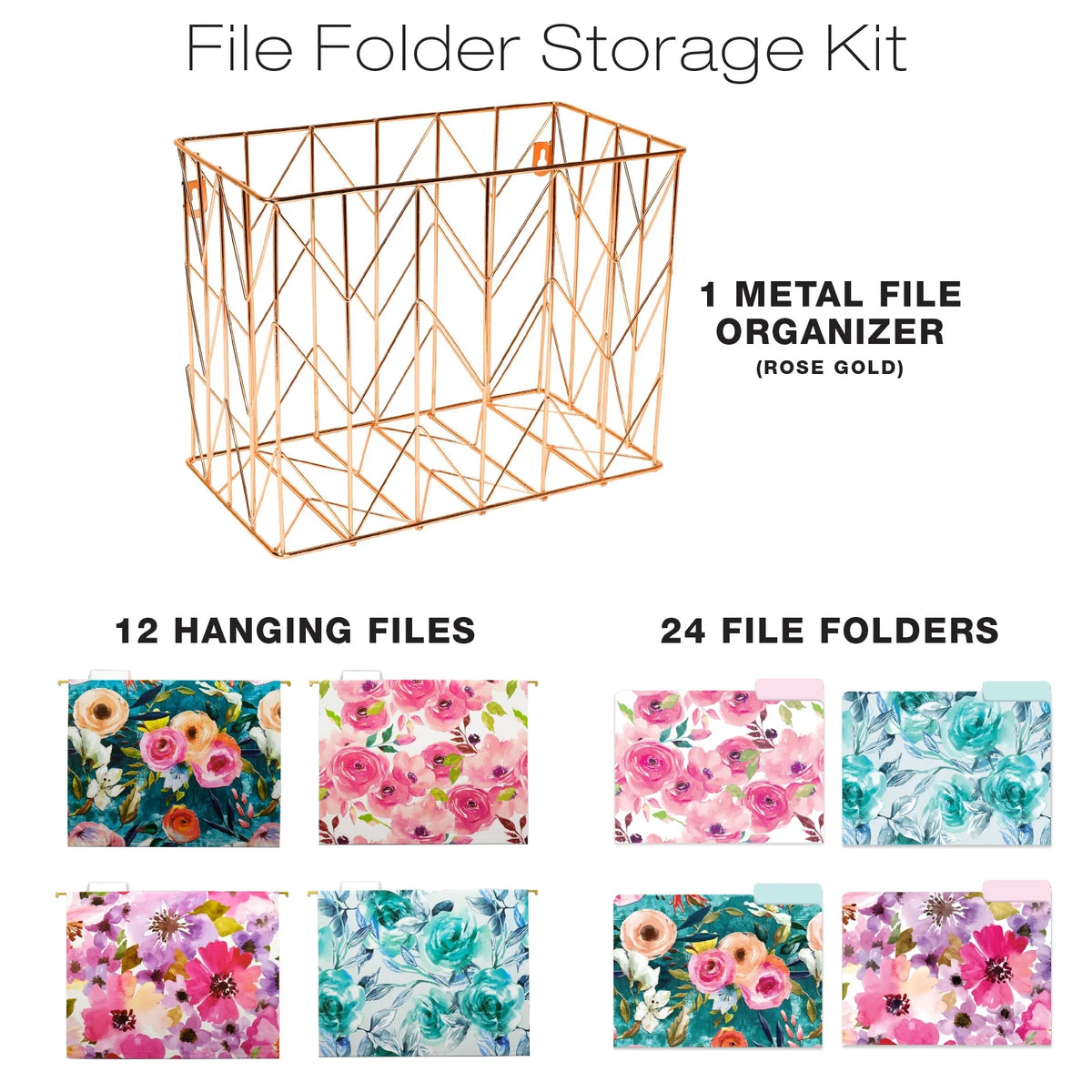 Deluxe Hanging File Folder Kit with Metal Hanging Basket, 12 Hanging Folders, 24 File Folders, Letter Size I74791