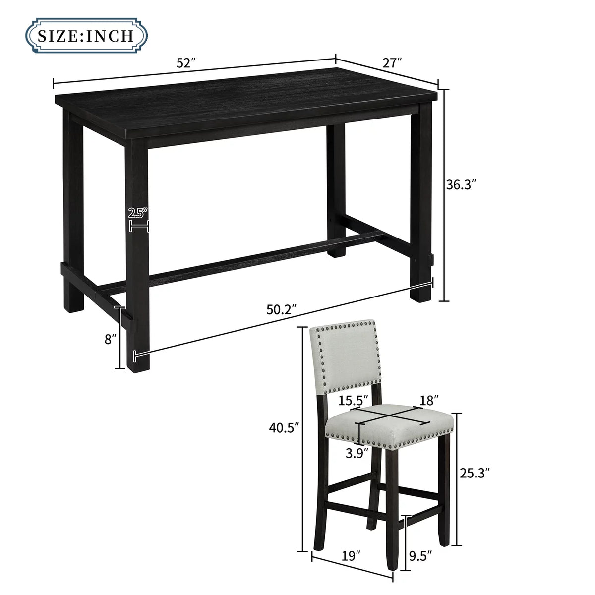 5 Piece Counter Height Dining Table Set with 4 Cushioned Chairs T77913