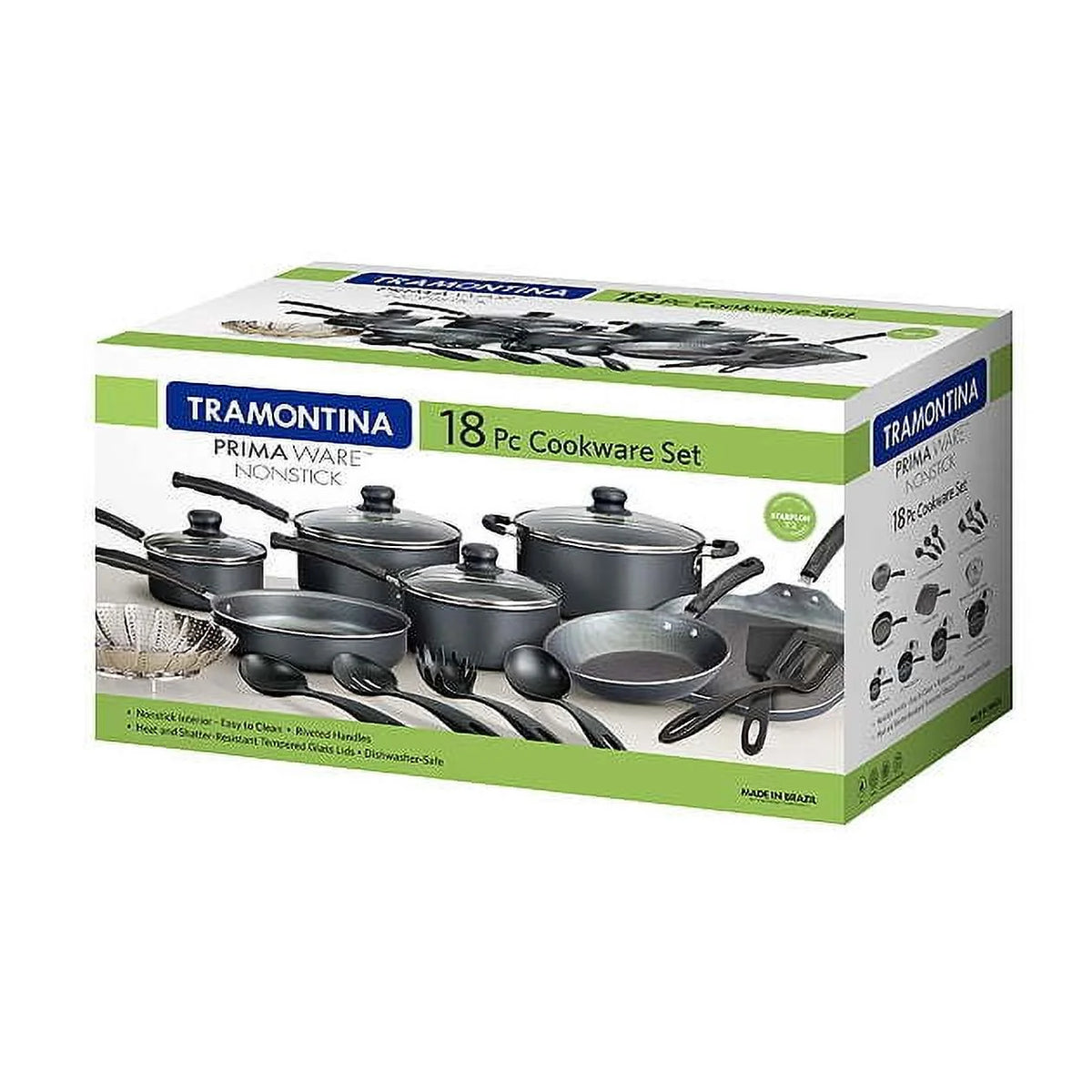 18 Piece Non-stick Steel Gray Cookware Set Y778