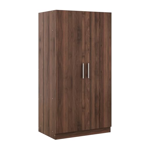 White Wooden Armoire with Drawer, Hanging Rail and 5 Shelves J51046