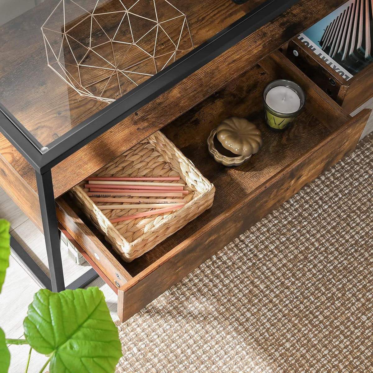 Rustic Brown and Black TV Cabinet with 2 Drawers G651588