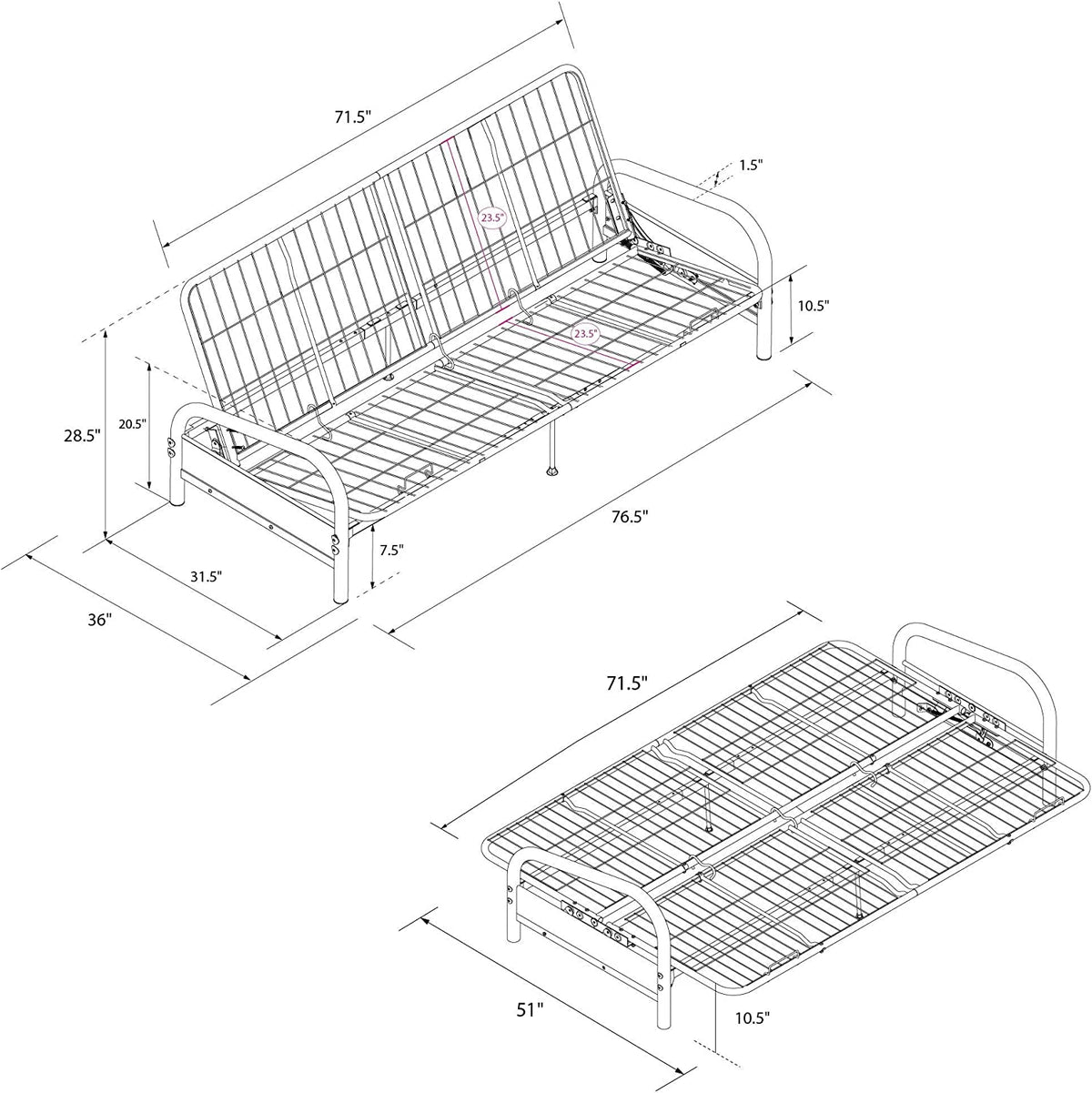 Black Metal Full Sized Futon Frame M63349