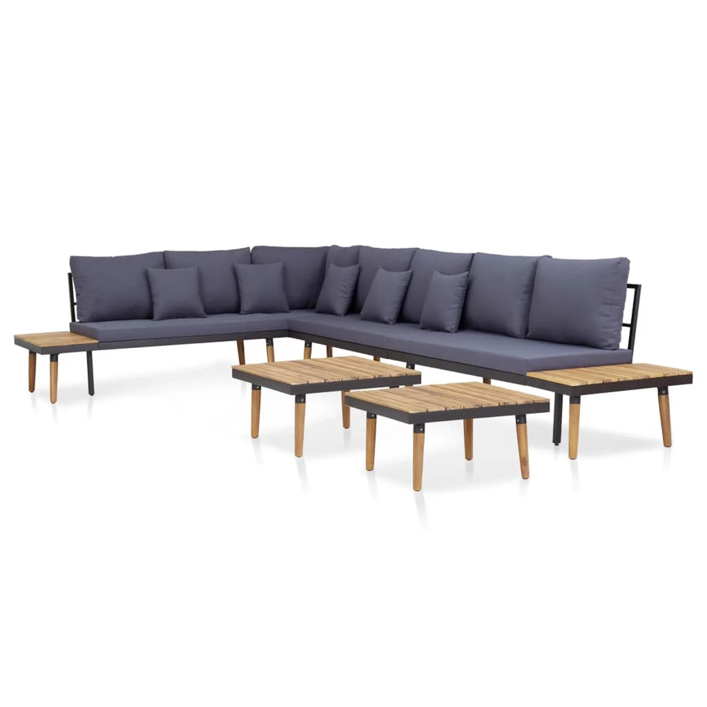 Dark Gray 7-Seater Sofa with Coffee Table Acacia Wood Outdoor Furniture Set H17308