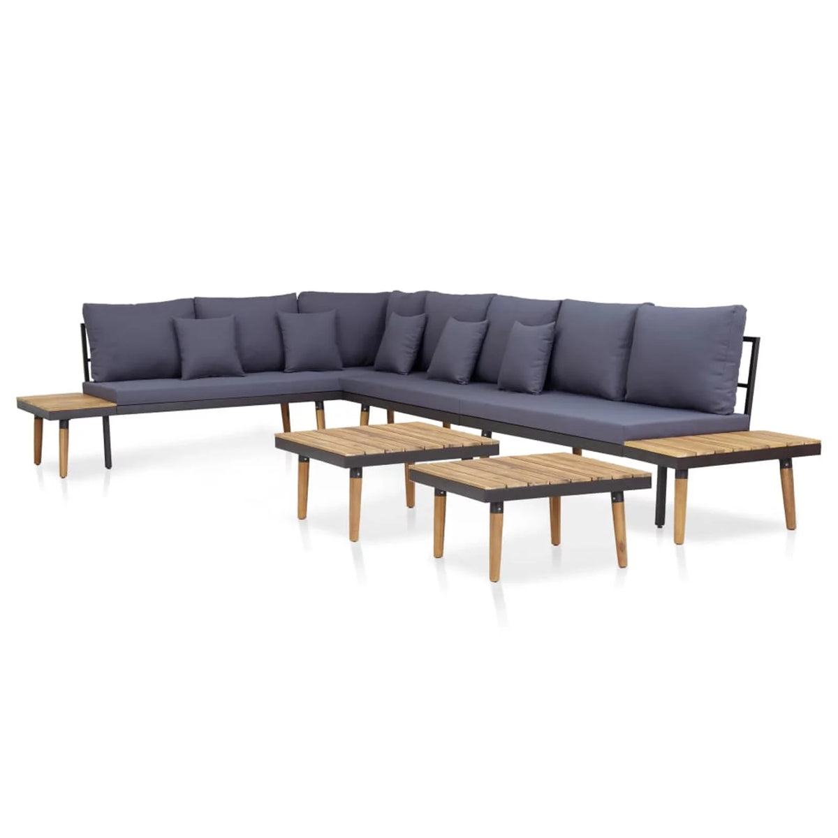 Dark Gray 7-Seater Sofa with Coffee Table Acacia Wood Outdoor Furniture Set H17308