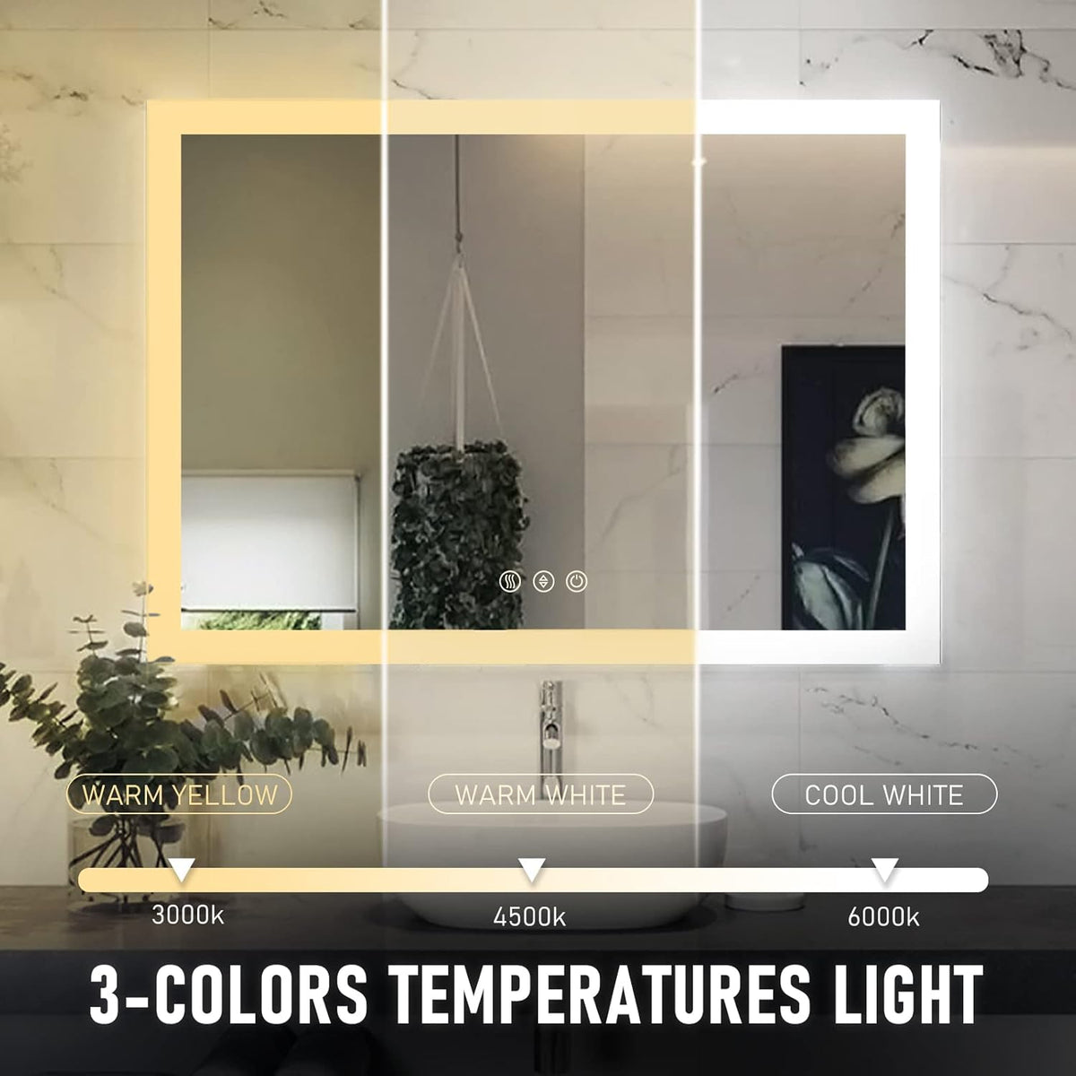24X36 Inch LED Vanity Mirror Wall Mounted Lighted Bathroom Mirror Dimmable Touch Button O80592