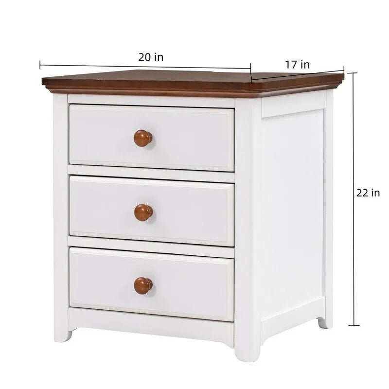 Solid Wood Nightstand with USB Charging Port and Three Drawers M43190
