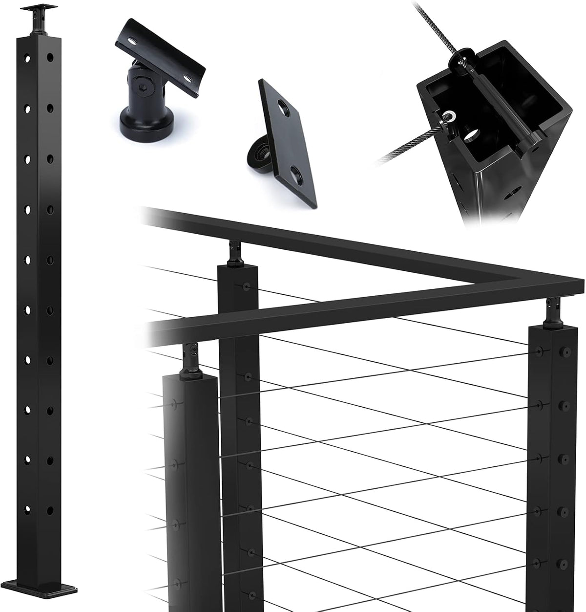 Square 36x2x2 304 Stainless Steel Black Pre-drilled Post J568