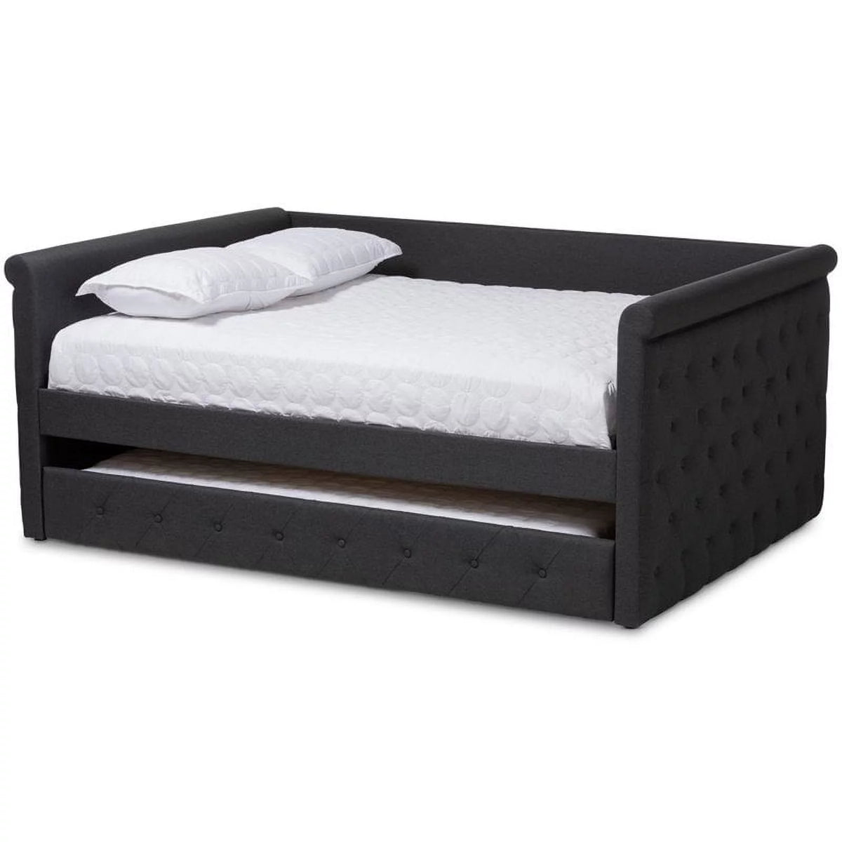 Dark Gray Fabric Tufted Full Daybed with Trundle T162234