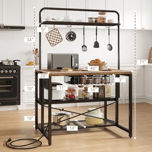 46" Kitchen Island Table with Power Outlet and 3-Tier Storage C2408