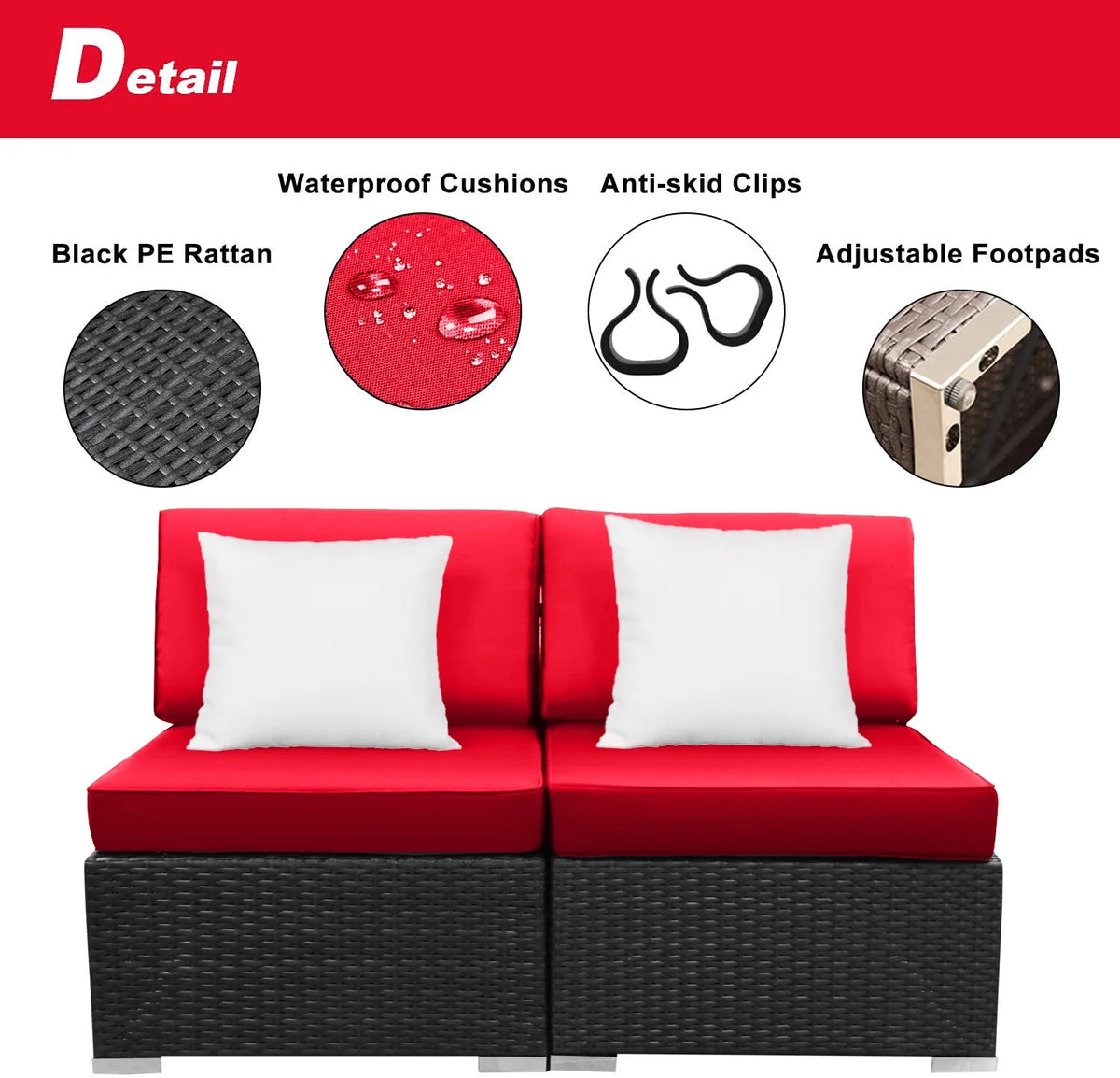 2 Pcs PE Rattan Wicker Patio Sofa Set W39579