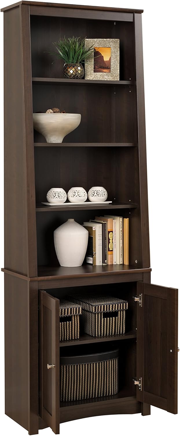 Espresso Tall Slant-Back Bookcase with 2 Doors T38550