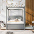 Gray Full Size Canopy Bed Frame with Trundle and 2 Storage Drawers B867