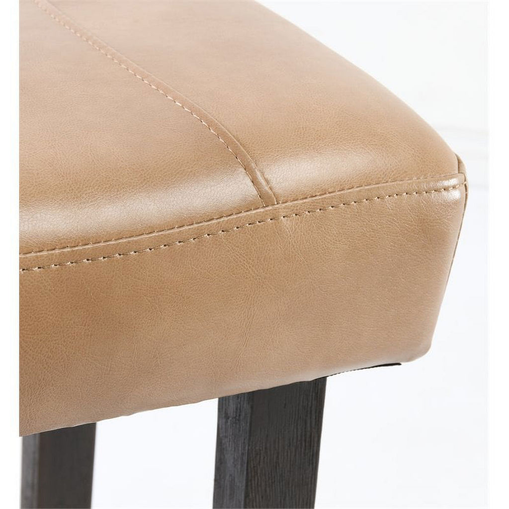Camel Beige Leather and Wood Backless Bar Stool Set of 2 G9846