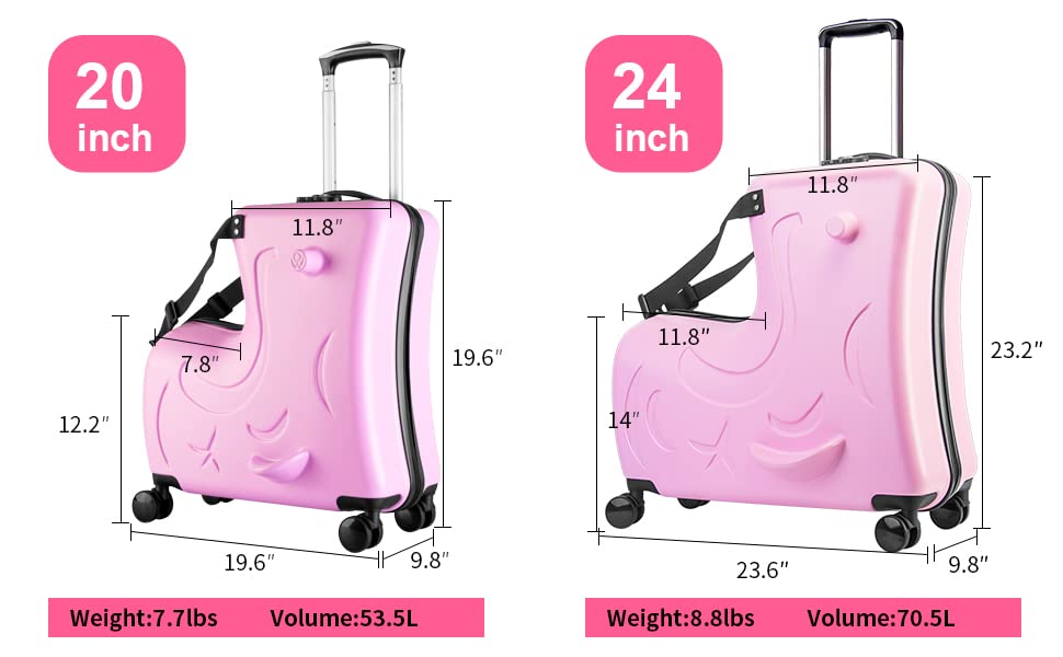 Hardside Ride on Kids Luggage with 4 Spinner Wheels, Yellow 25-Inch Q164